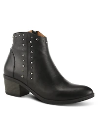 Azura Spring Step Wildwest Leather Western Bootie with Studded Detail and Inside Zipper