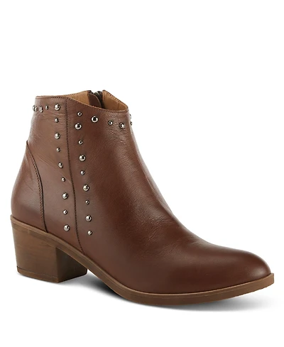 Azura Spring Step Wildwest Leather Western Bootie with Studded Detail and Inside Zipper