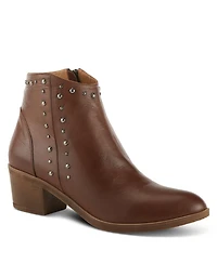 Azura Spring Step Wildwest Leather Western Bootie with Studded Detail and Inside Zipper