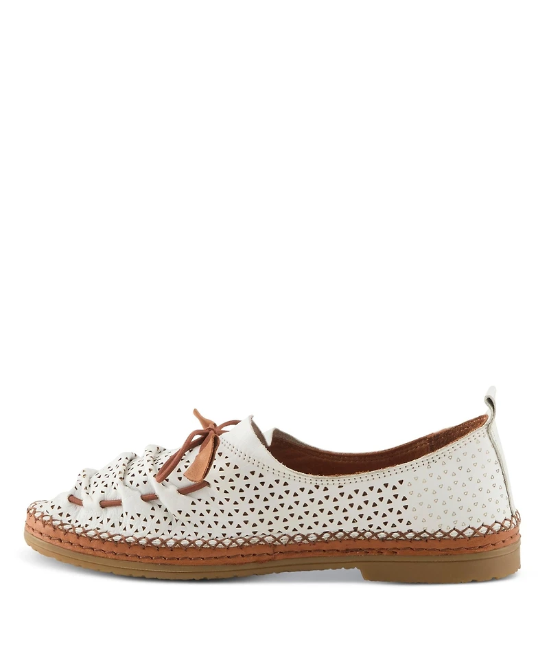Spring Step Berna-perf Leather Perforated Slip-On Flats with Elastic Laces