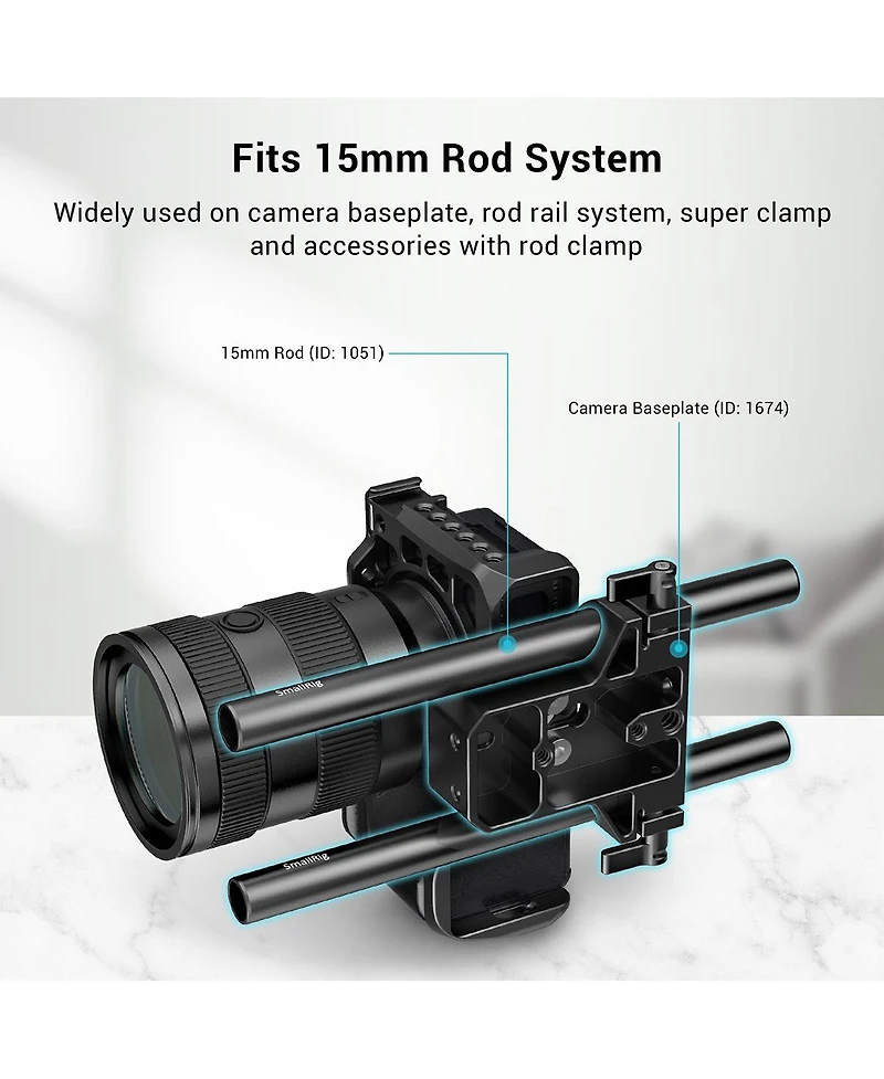 SmallRig 15mm Black Aluminum Alloy Rod Pair, M12 Thread, 8"