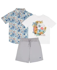 Tommy Bahama Big Boys Classic Woven Button Down Shirt, Tees and Shorts Outfit Set