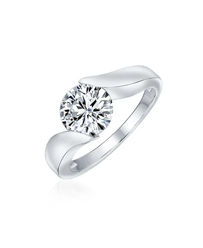 Bling Jewelry Modern 3CT Round Cz Tension Set Solitaire Promise Ring with Plain Band in Sterling Silver
