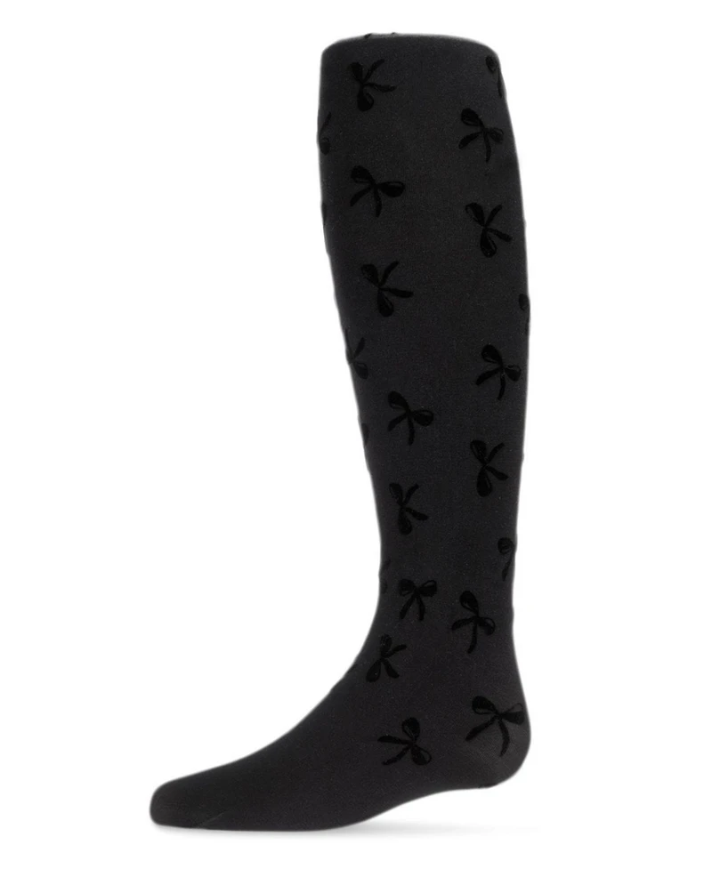 Memoi Girls Women's Flocked Sassy Bow Nylon Tights