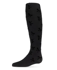 Memoi Girls Women's Flocked Sassy Bow Nylon Tights