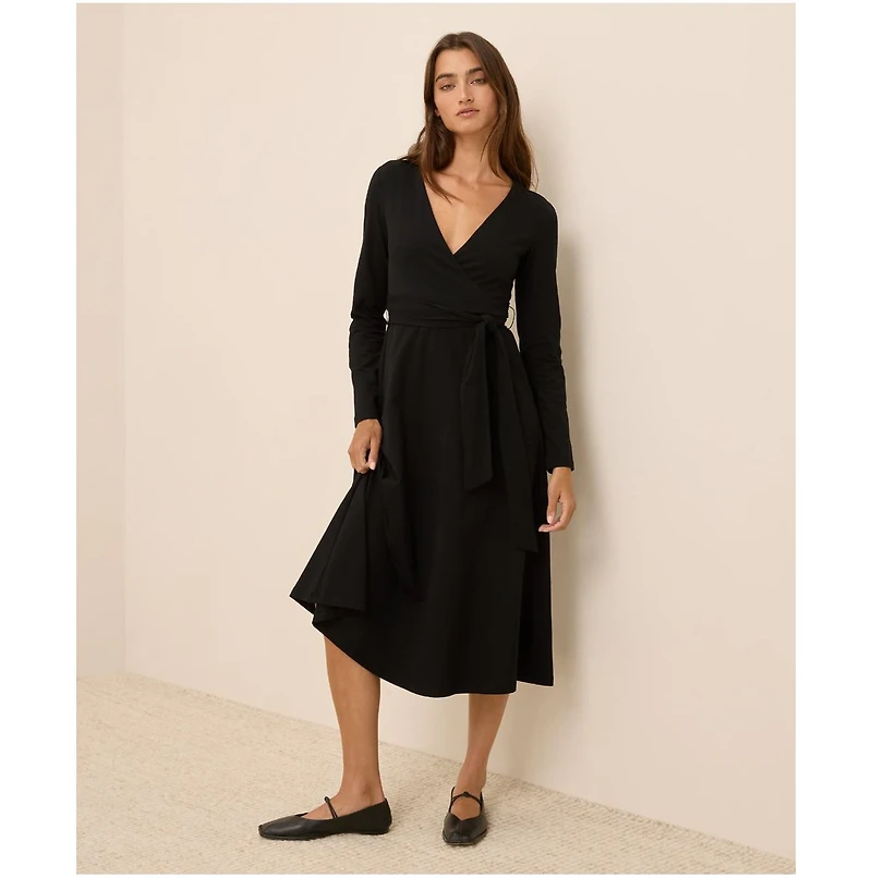 Pact Women's Organic Cotton Fit & Flare Faux Wrap Dress