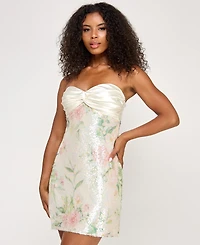Seni & Cade Juniors' Floral Sequined Strapless Dress