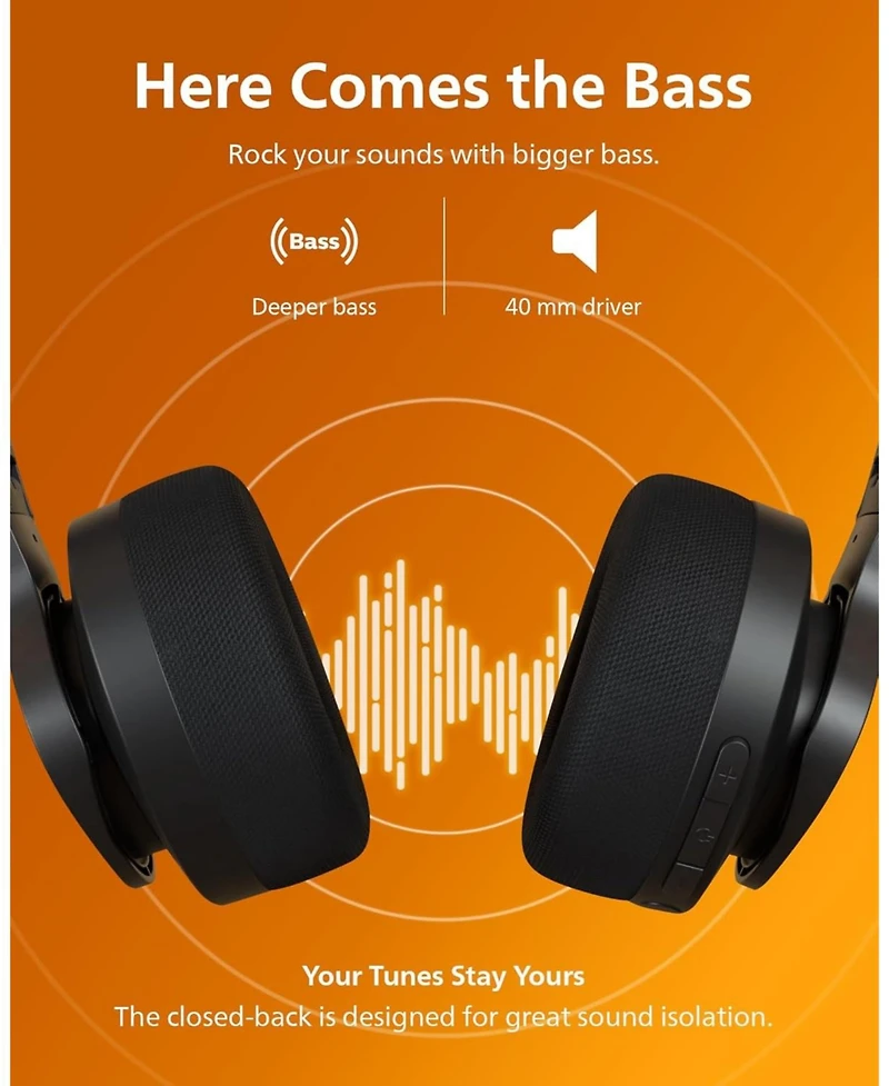 Philips A4216 Wireless Headphones, Over-Ear Bluetooth Headphones with Powerful Bass, 35Hr Battery Life, IP55, Washable cups, Black