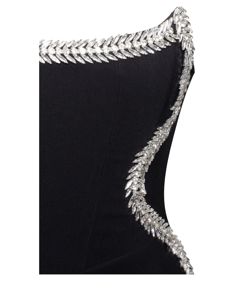 Miss Circle Women Xoana Black Crystal Embellished High Slit Gown