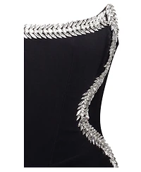 Miss Circle Women Xoana Black Crystal Embellished High Slit Gown