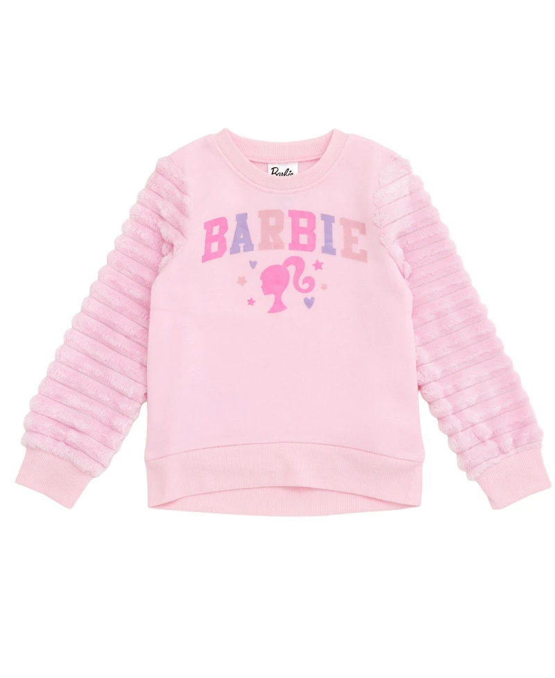 Barbie Toddler Girls Fleece Pullover Sweatshirt with Faux Fur Sleeves