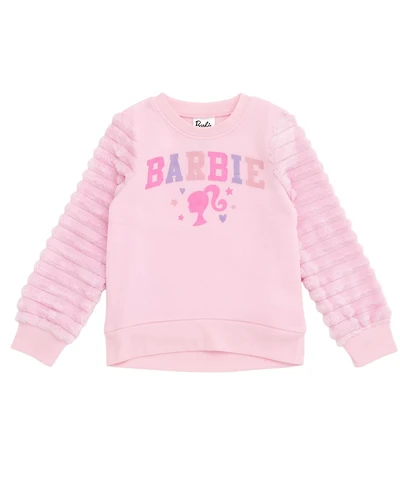 Barbie Toddler Girls Fleece Pullover Sweatshirt with Faux Fur Sleeves