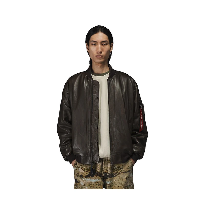 Alpha Industries Men's Leather Ma-1 Flight Jacket
