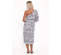 Petal and Pup Pontee One Shoulder Pleated Midi Dress - Navy Floral
