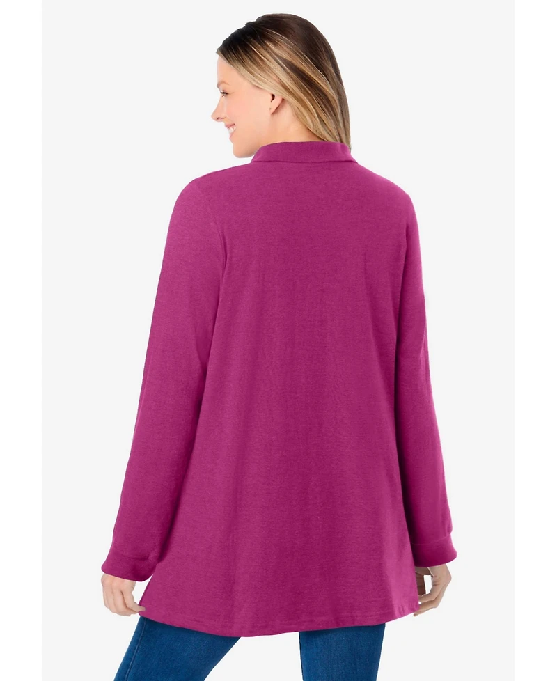 Woman Within Plus Long-Sleeve Polo Shirt