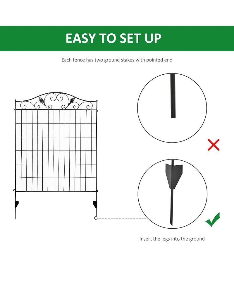 Outsunny Backyard Garden Decorative Fencing with 4 Panels and Steel Wire Frame