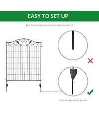 Outsunny Backyard Garden Decorative Fencing with 4 Panels and Steel Wire Frame