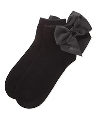Memoi Little Girls Bow-on-Back Cotton-Rich Anklet Sock