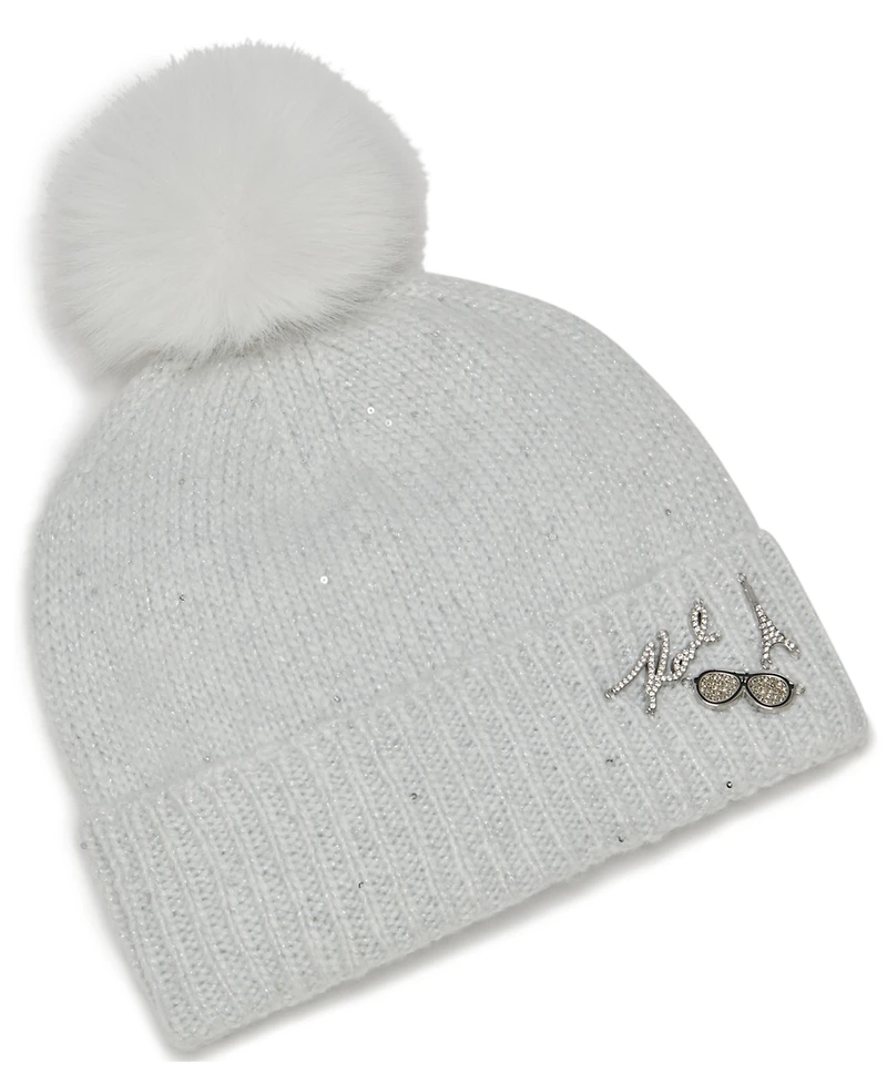 Karl Lagerfeld Paris Women's 2-Piece Karl Jumble Muffler And Sequin Knit Beanie Gift Set
