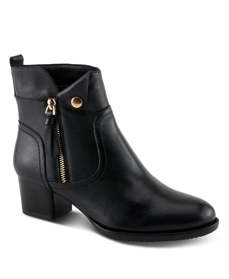Azura Spring Step Nazca Leather Ankle Bootie with Gold Snap Button and Functional Zipper