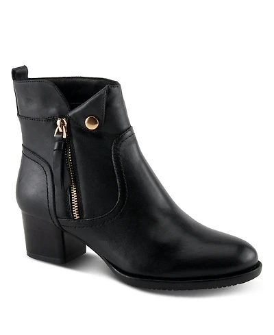 Azura Spring Step Nazca Leather Ankle Bootie with Gold Snap Button and Functional Zipper