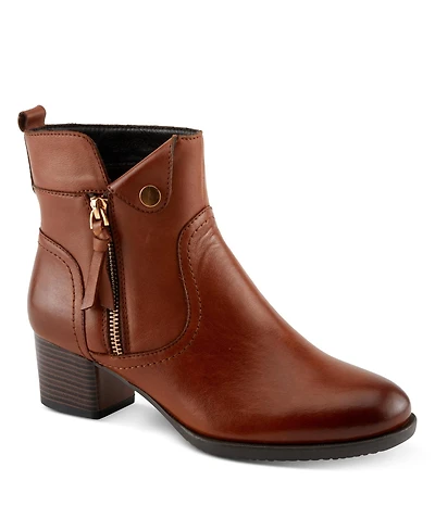 Azura Spring Step Nazca Leather Ankle Bootie with Gold Snap Button and Functional Zipper