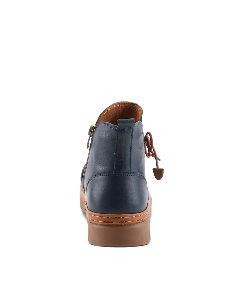 Azura Spring Step Vandis Ruched Leather Ankle Bootie with Side Lace Detail and Arch Support Insole