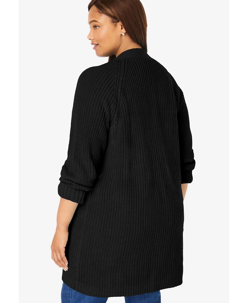 Woman Within Women's Button-Front Shaker Cardigan
