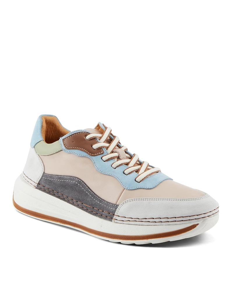 Spring Step Women's Booker Retro Leather Sneakers with Removable Insoles and Bold Suede Accents