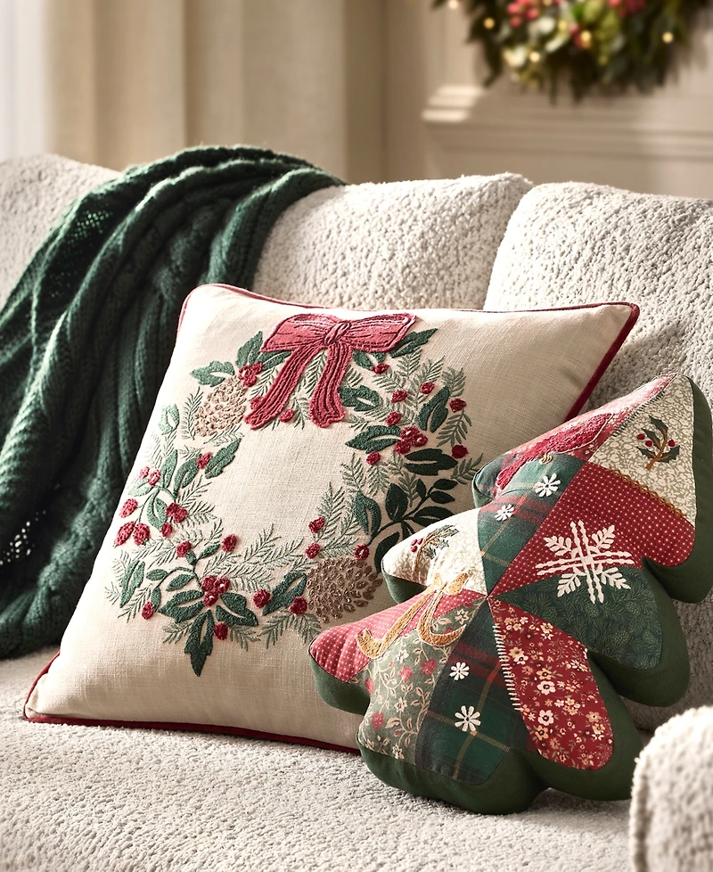 Charter Club Wreath Decorative Pillow, 14" x 20"