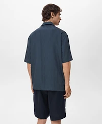 Mango Men's Striped Embroidered Shirt