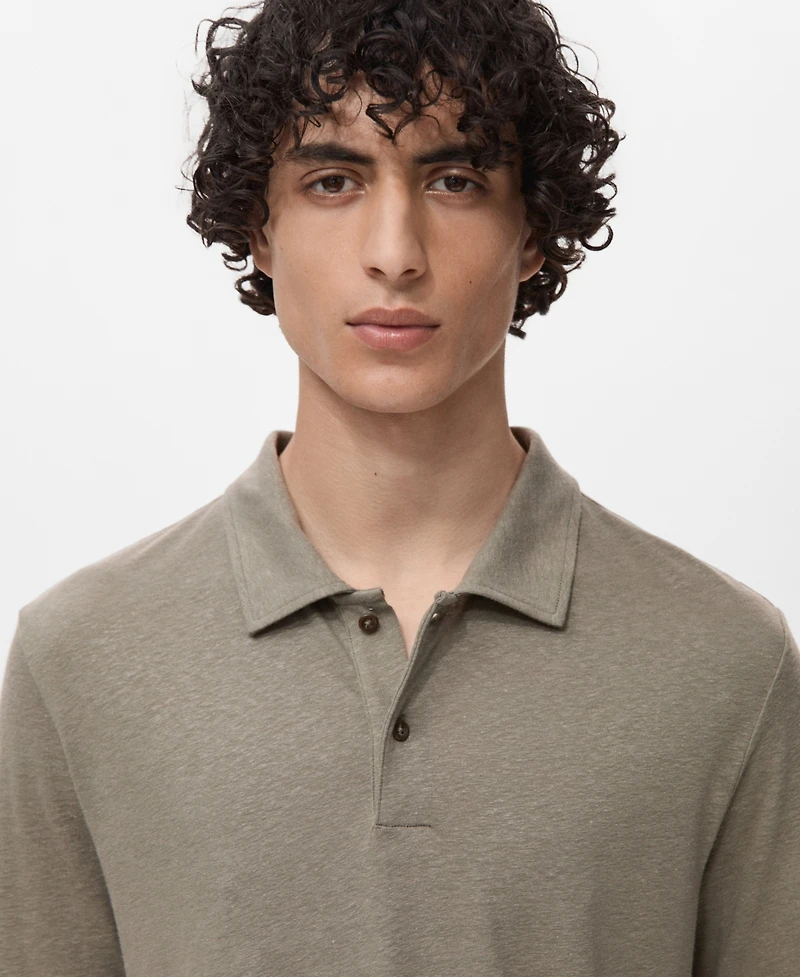 Mango Men's Linen Blend Slim Fit Polo Shirt