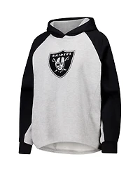 Dkny Women's Gray/Black Las Vegas Raiders Joy Cropped Raglan Pullover Hoodie