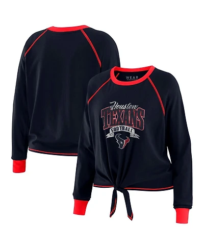 Wear by Erin Andrews Women's Navy/Red Houston Texans Tie-Front Long Sleeve Top