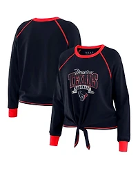 Wear by Erin Andrews Women's Navy/Red Houston Texans Tie-Front Long Sleeve Top