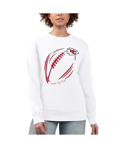 G-iii 4Her by Carl Banks Women's White Kansas City Chiefs Football Logo Graphic Fleece Tri-Blend Pullover Sweatshirt