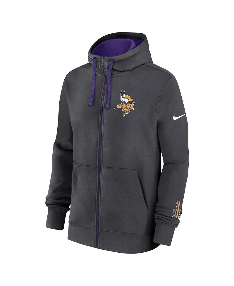Nike Men's Anthracite Minnesota Vikings Primetime Club Full-Zip Hoodie