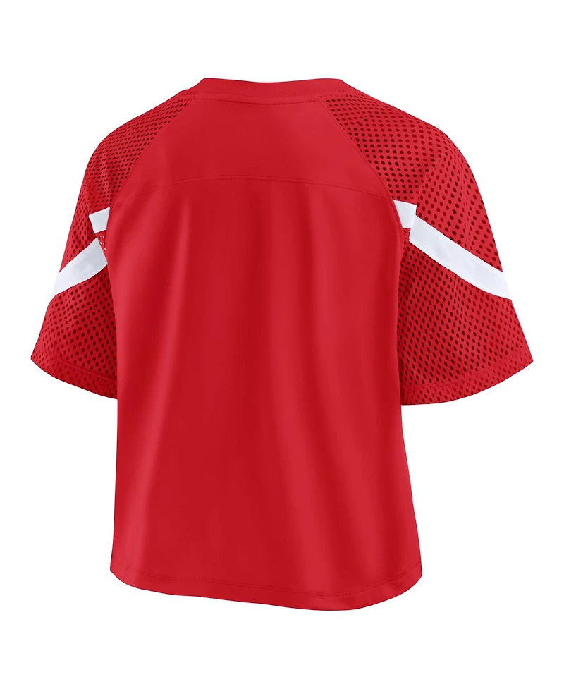 Fanatics Women's Red Wisconsin Badgers Oversized Raglan V-Neck Fashion Jersey