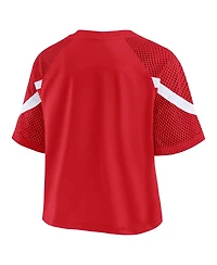 Fanatics Women's Red Wisconsin Badgers Oversized Raglan V-Neck Fashion Jersey