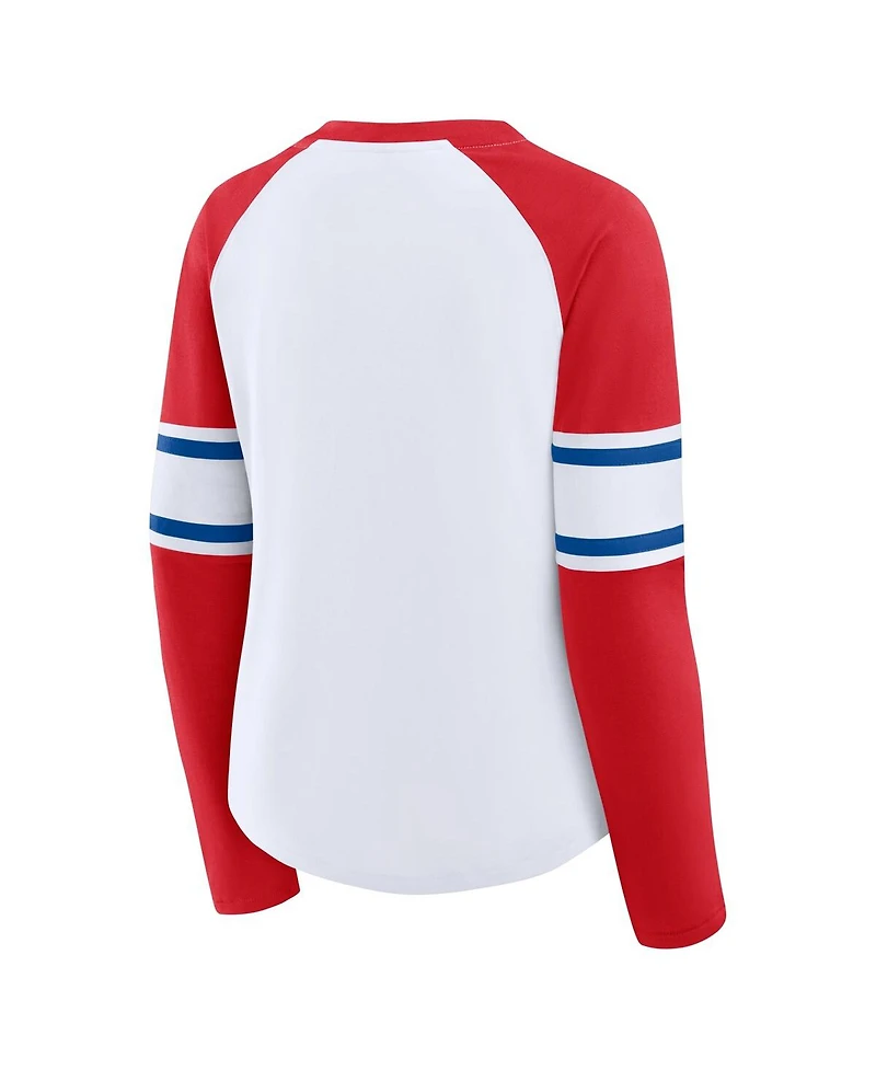 Fanatics Women's White/Red Philadelphia Phillies Blitz Package Raglan Lace-Up V-Neck Long Sleeve T-Shirt