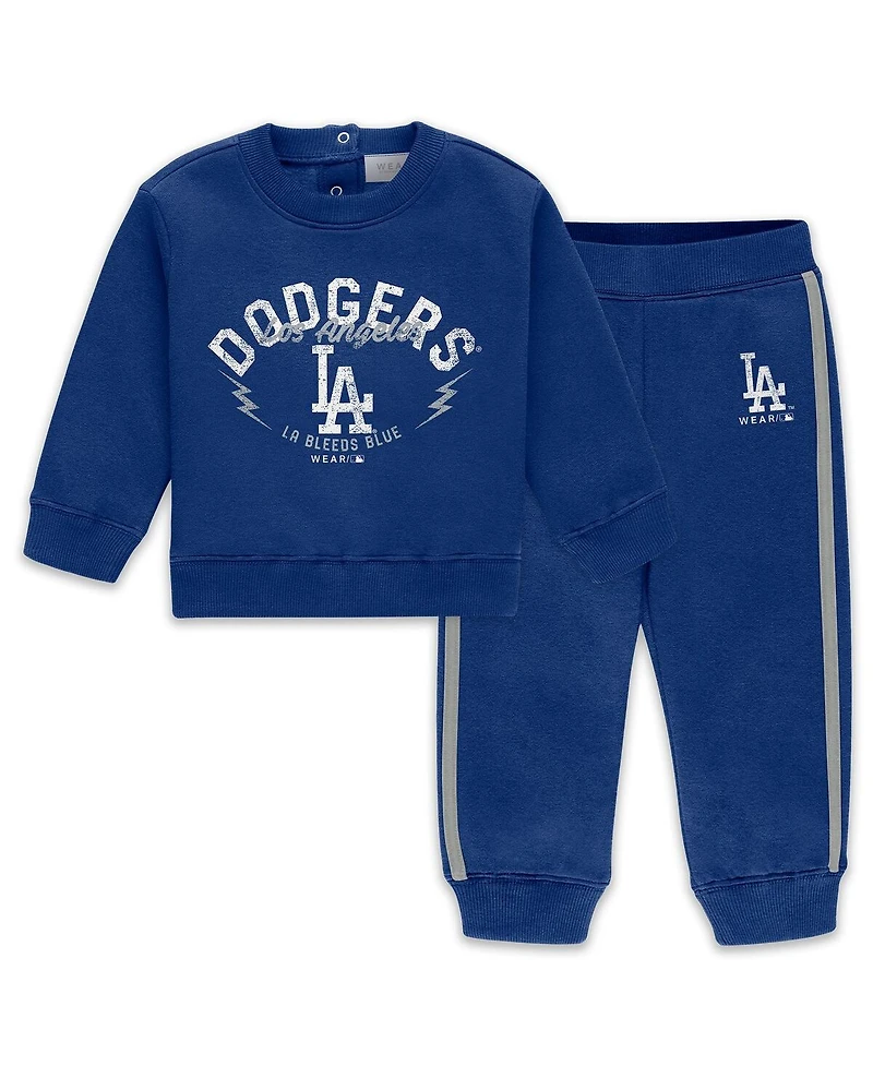 Wear by Erin Andrews Newborn 2-Piece Royal Los Angeles Dodgers Fleece Crewneck and Pants Set