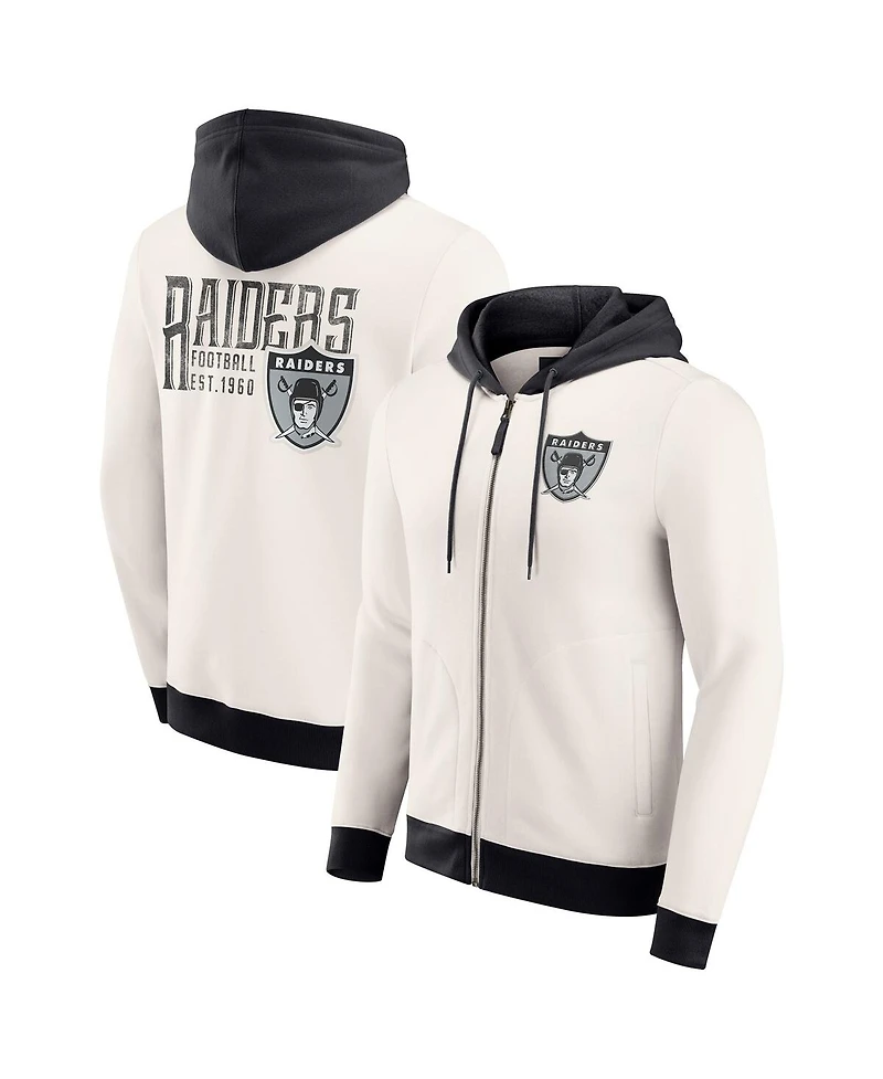 Darius Rucker Collection by Fanatics Men's Cream Las Vegas Raiders Distressed Graphics Full-Zip Hoodie