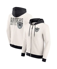 Darius Rucker Collection by Fanatics Men's Cream Las Vegas Raiders Distressed Graphics Full-Zip Hoodie