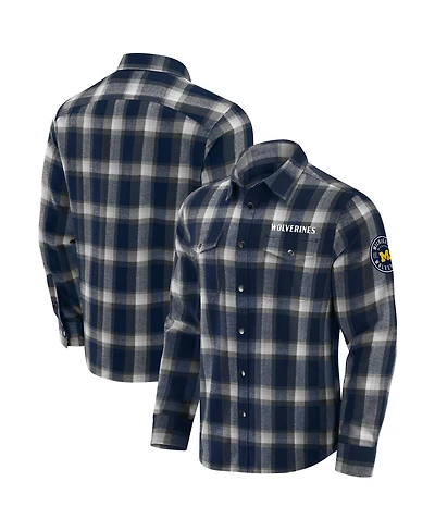 Darius Rucker Collection by Fanatics Men's Navy Michigan Wolverines Team Flannel Plaid Full-Snap Shirt