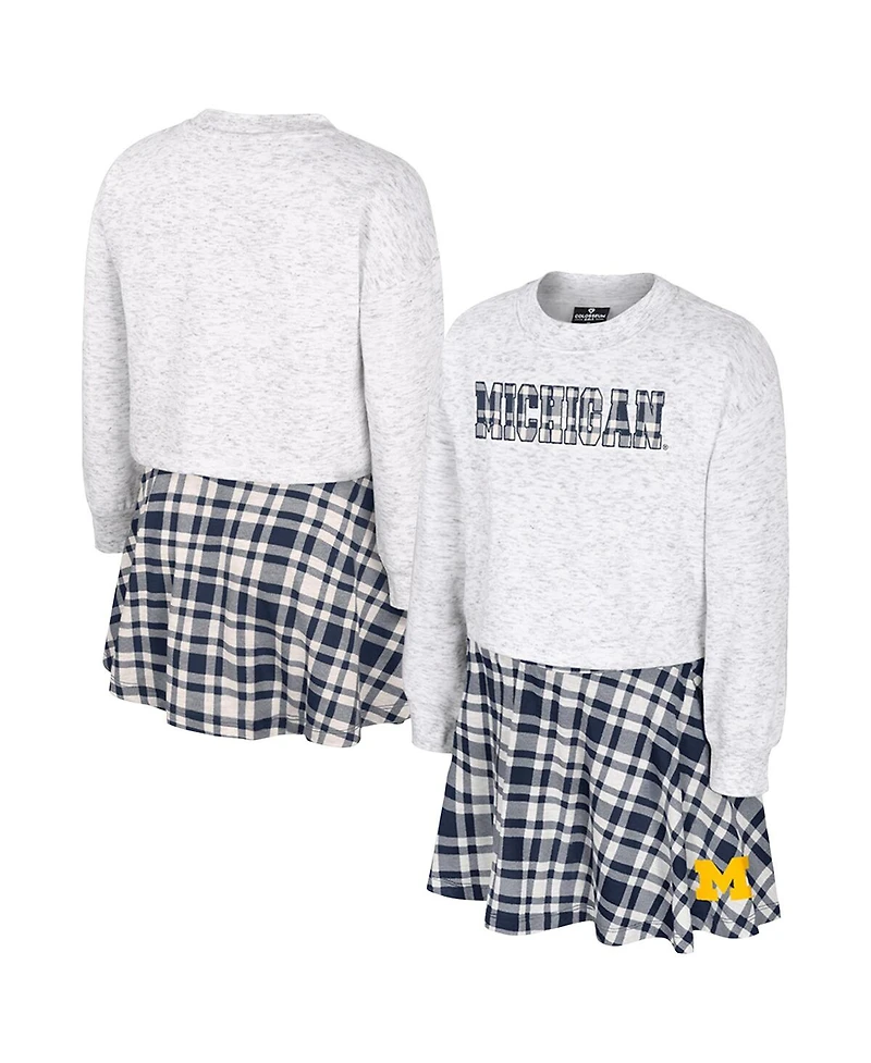 Colosseum Big Girls 2-Piece Gray Michigan Wolverines Marceline Plaid Skirt and Top Set