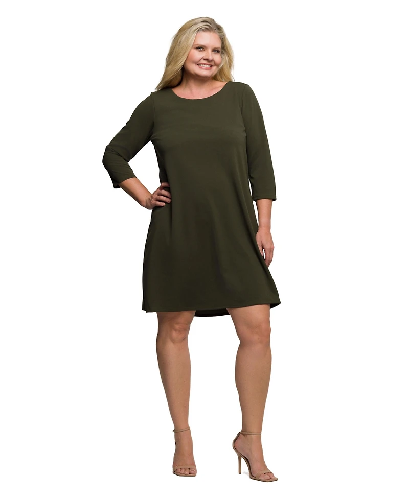 24seven Comfort Apparel Plus Three Quarter Sleeve A Line Knee Length Dress