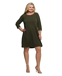 24seven Comfort Apparel Plus Three Quarter Sleeve A Line Knee Length Dress