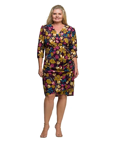 24seven Comfort Apparel Plus Floral Print Faux Wrap Dress