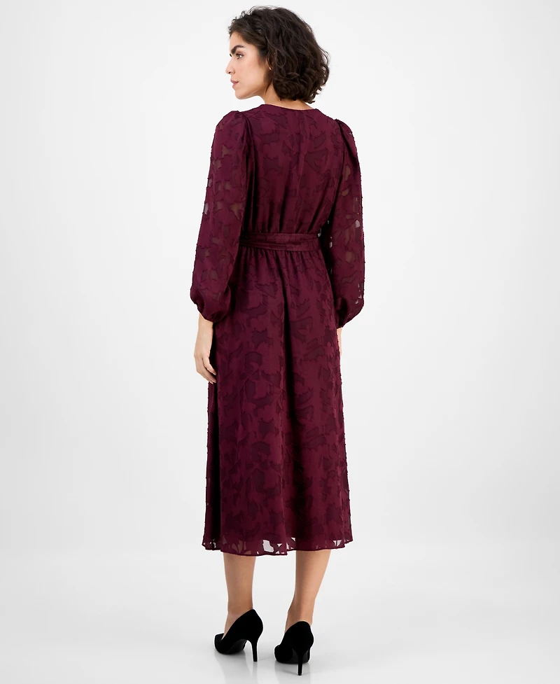 Anne Klein Women's Jacquard V-Neck 3/4-Sleeve Midi Dress
