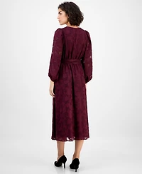 Anne Klein Women's Jacquard V-Neck 3/4-Sleeve Midi Dress